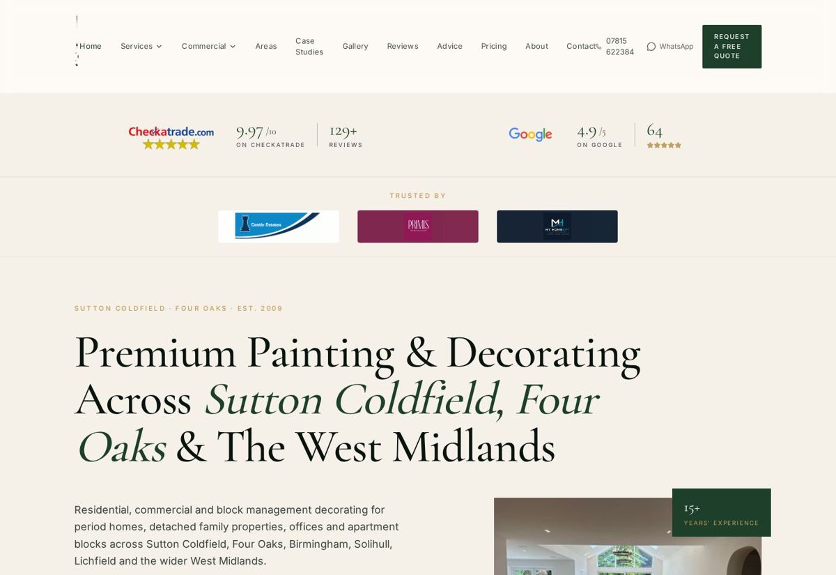Homepage of the Four Oaks Decorating website built by Vision & Venture