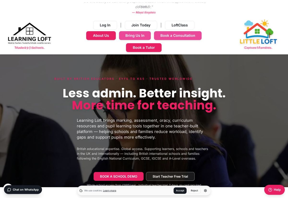 Homepage of the Learning Loft website built by Vision & Venture